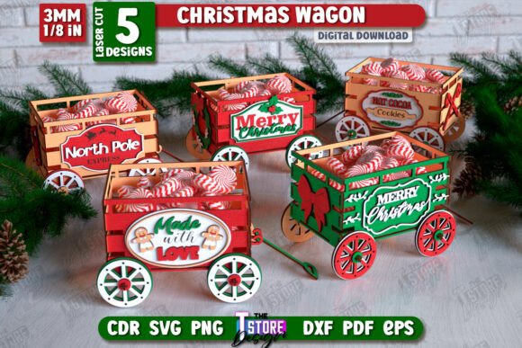 3D Christmas Wagon Laser Cut Bundle
