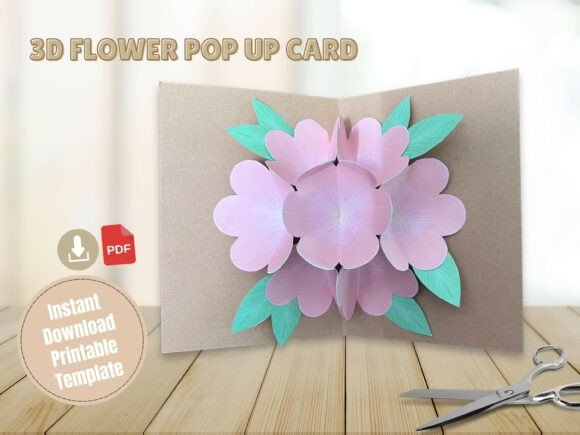 3D Flower Pop Up Card Paper Template