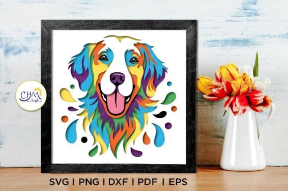 3D Golden Retriever Shadow Box SVG: A Creative Design Asset