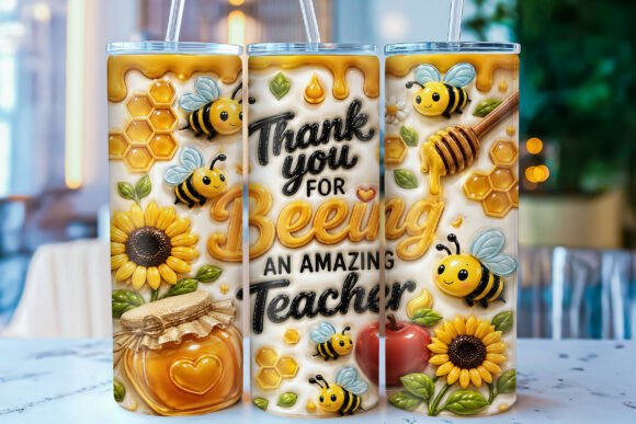 3D Inflated Bee Teacher Tumbler Wrap: A Sweet and Cheerful Way to Show Appreciation