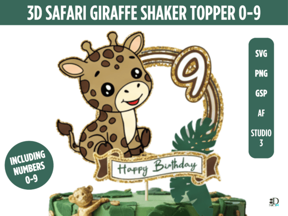 3D Safari Giraffe Shaker Cake Topper 0-9