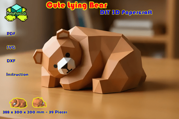Cute Lying Bear DIY 3D Papercraft: A Cozy Handmade Creation