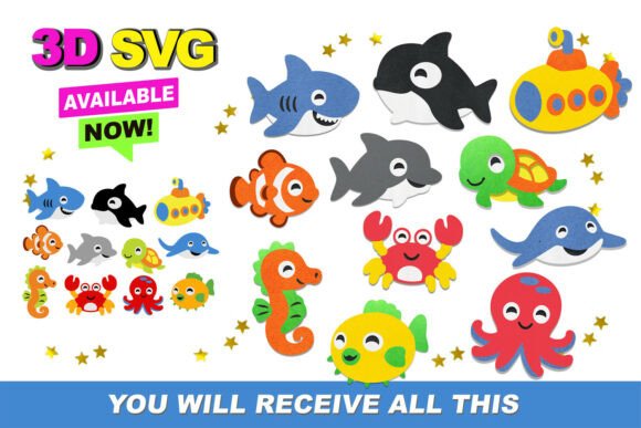 Cute Sea Animals 3D SVG for Creative Projects