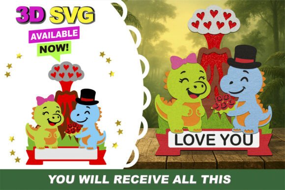 Dino Love Cake Topper 3D SVG