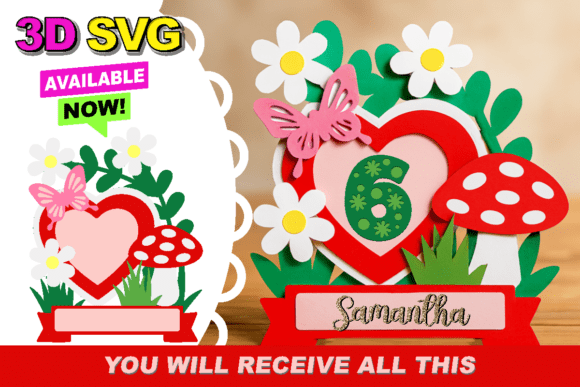 Mushrooms and Flowers Cake Topper 3D SVG