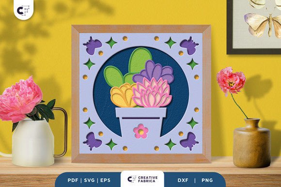 Potted Succulent 3D Light Box SVG