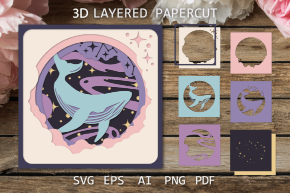 Space Whale 3D Layered Paper Cut SVG for Creative Projects